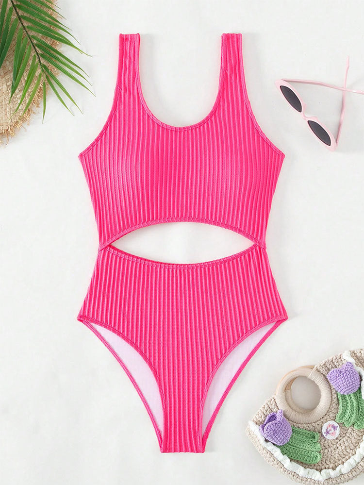 Ladies one-piece swimsuit with high leg cut and fashionable cut-out detail