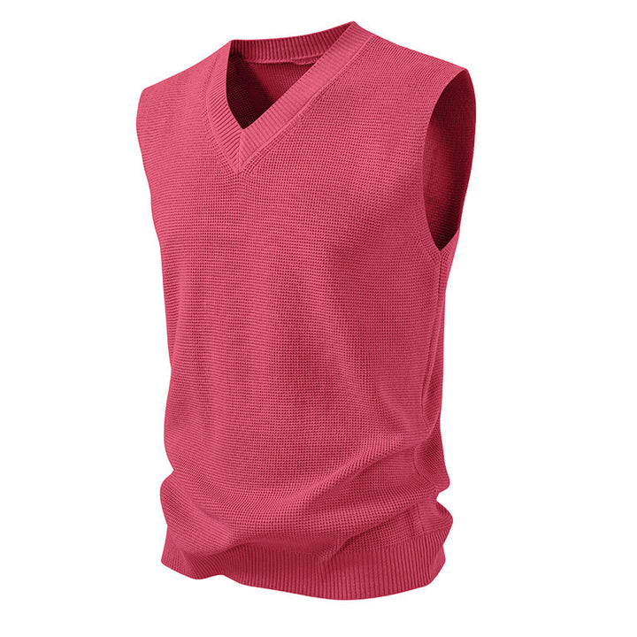 Men's knitted V-neck vest with fine structured knit Mune Fashion