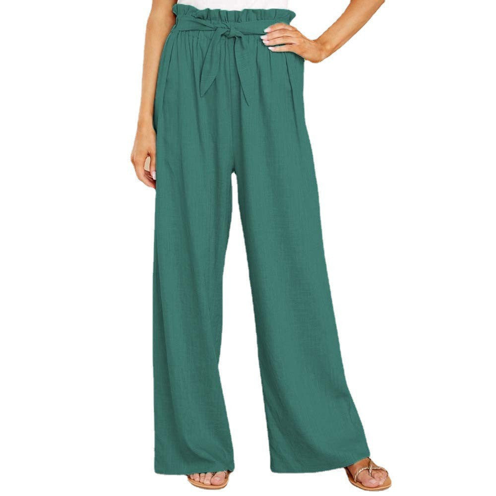 Women's linen pants with paperbag waistband and wide leg Mune Fashion