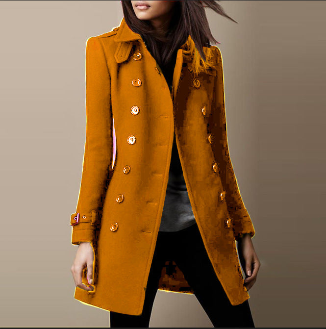 Women's tailored double-breasted wool coat with belt cuffs Mune Fashion