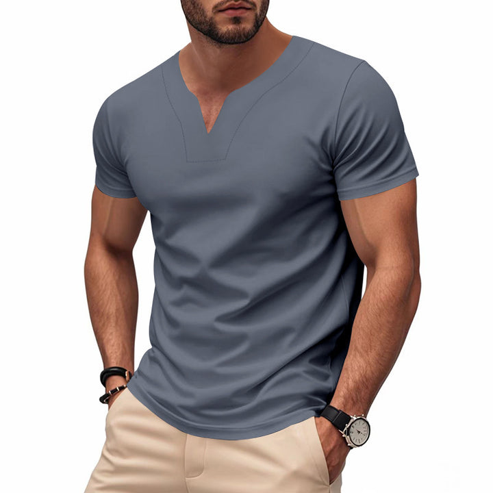 Men's slim-fit short-sleeve shirt with embedded V-notch and decorative stitching Mune Fashion