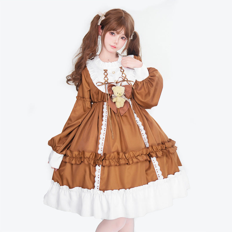 Women's Playful Costume Dress with Ruffles and Teddy Bear Motif Mune Fashion