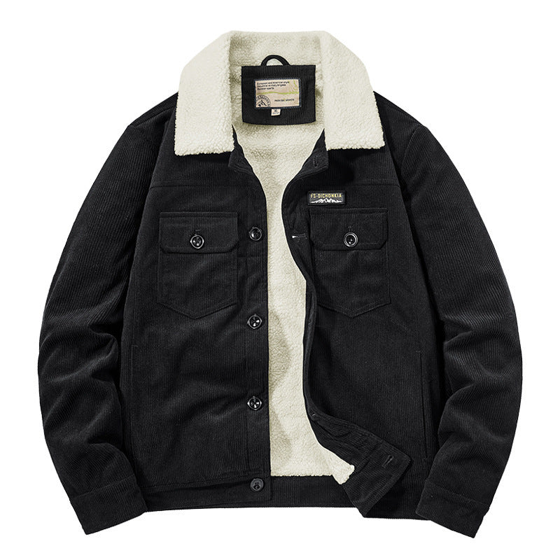 Men's cord jacket in trucker style with teddy lining and patch chest pockets Mune Fashion