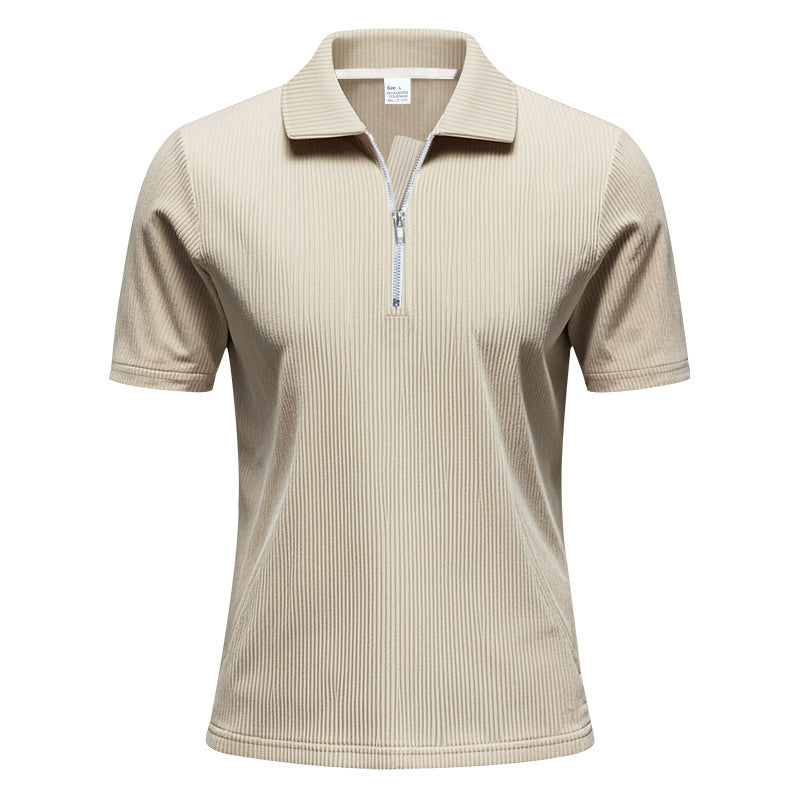 Unisex short-sleeved half-zip polo made of ribbed jersey with shirt collar Mune Fashion