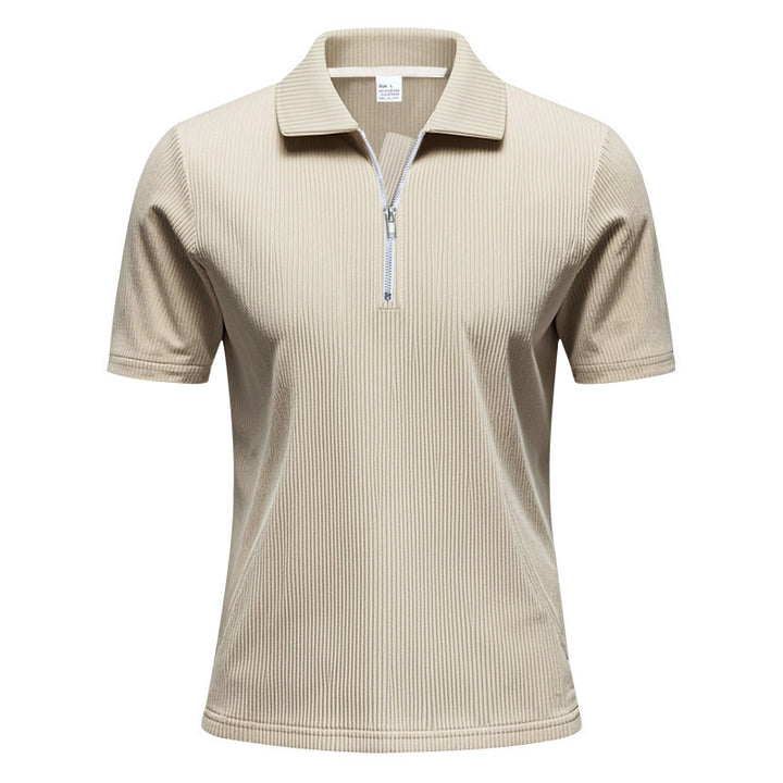 Unisex short-sleeved half-zip polo made of ribbed jersey with shirt collar Mune Fashion