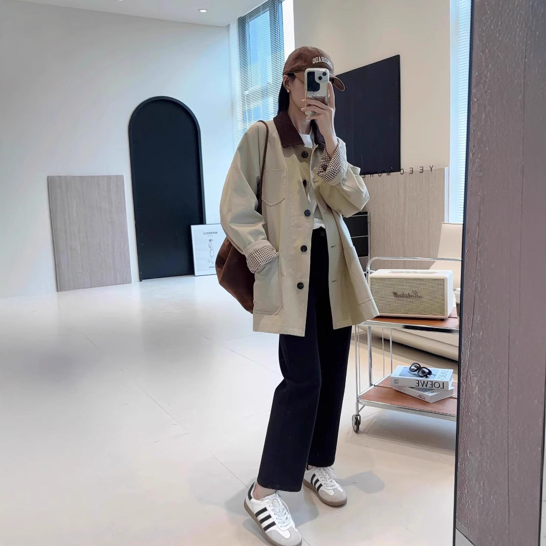 Women's Fashionable Oversized Jacket with Contrasting Collar Mune Fashion