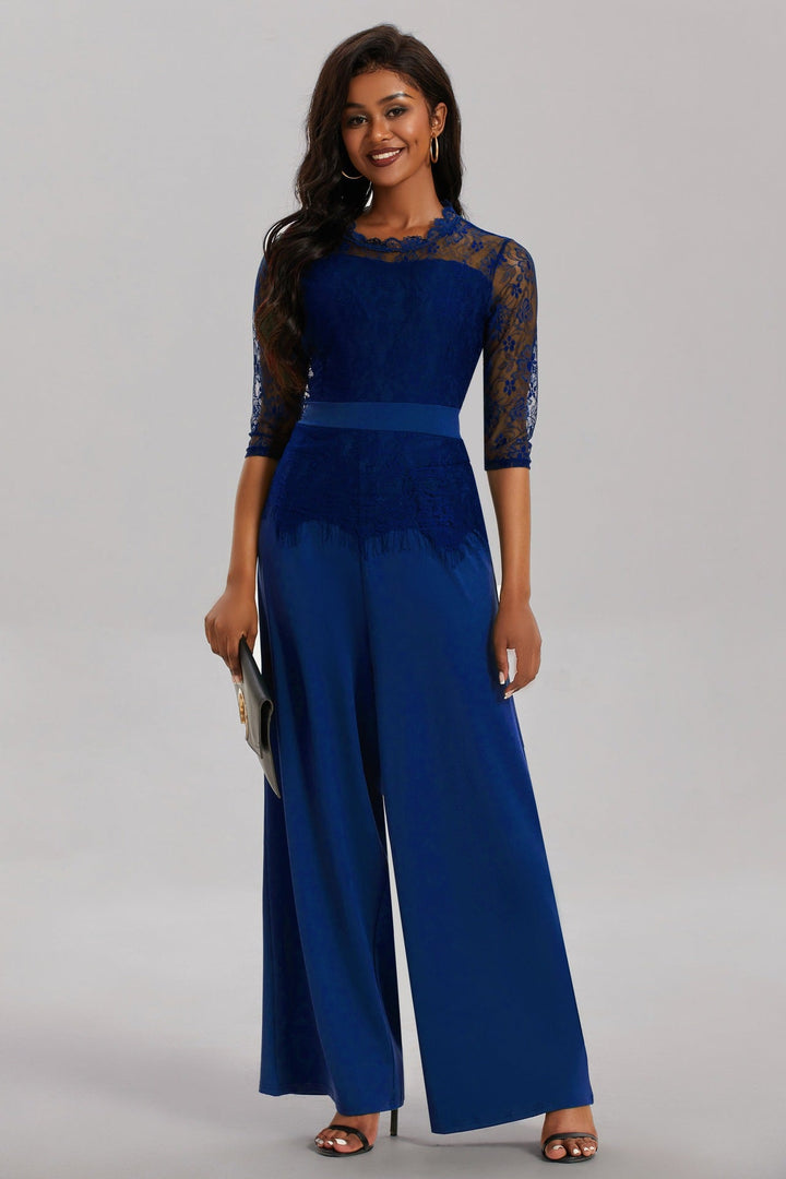 Elegant Women's Jumpsuit with Lace Sleeves and Wide Leg | Mune Fashion