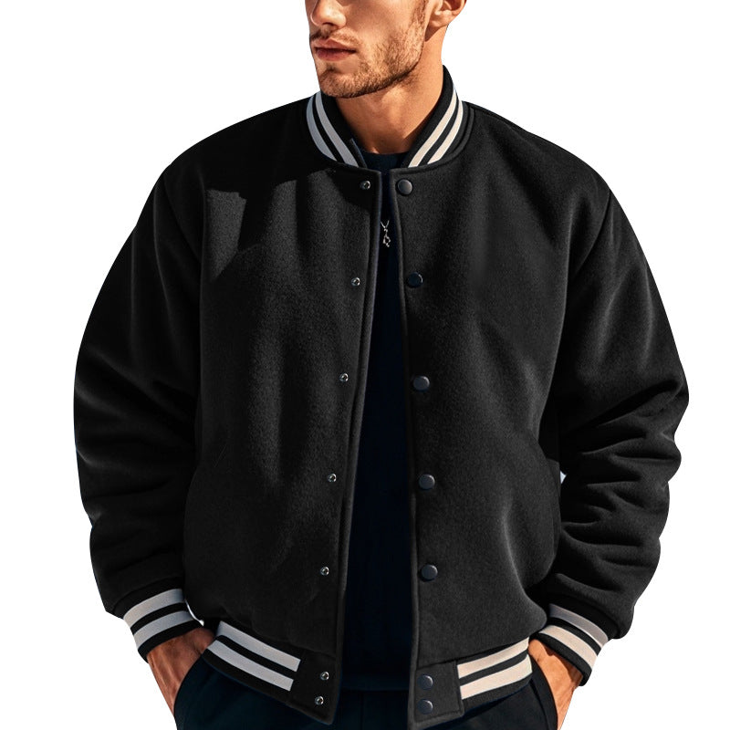 Men's slim college jacket in college style with snap button placket and contrasting ribbed cuffs Mune Fashion