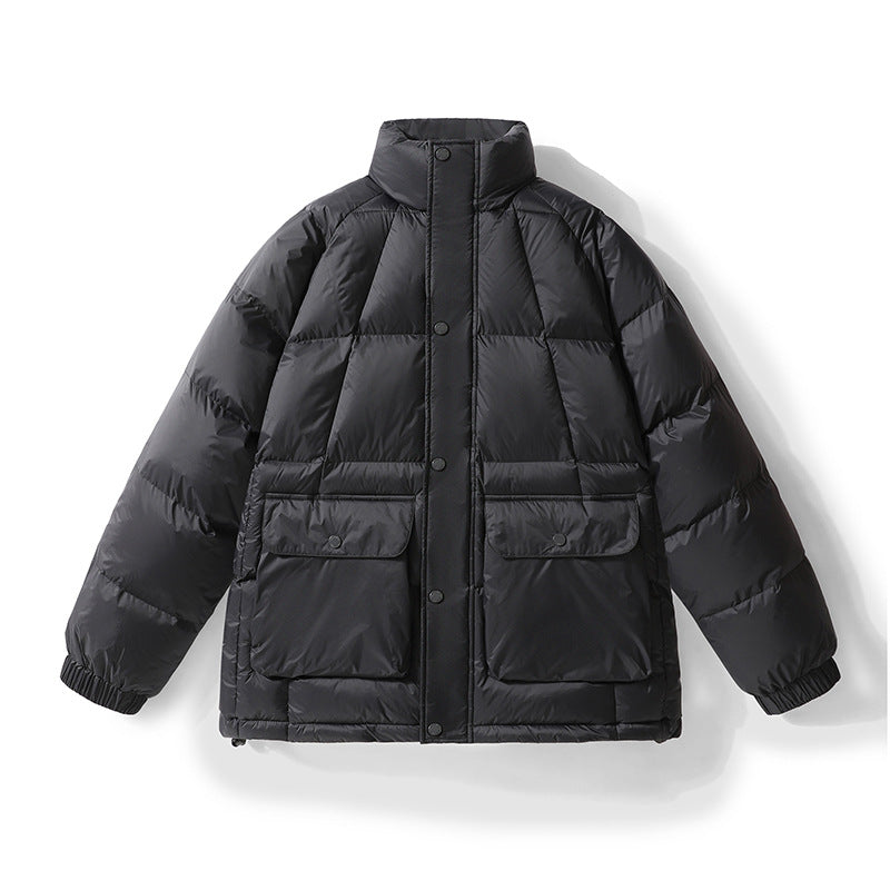 Men's Padded Quilted Jacket with High Stand-Up Collar, Press Button Placket & Large Flap Pockets Mune Fashion