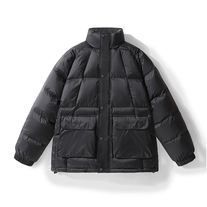 Men's Padded Quilted Jacket with High Stand-Up Collar, Press Button Placket & Large Flap Pockets Mune Fashion
