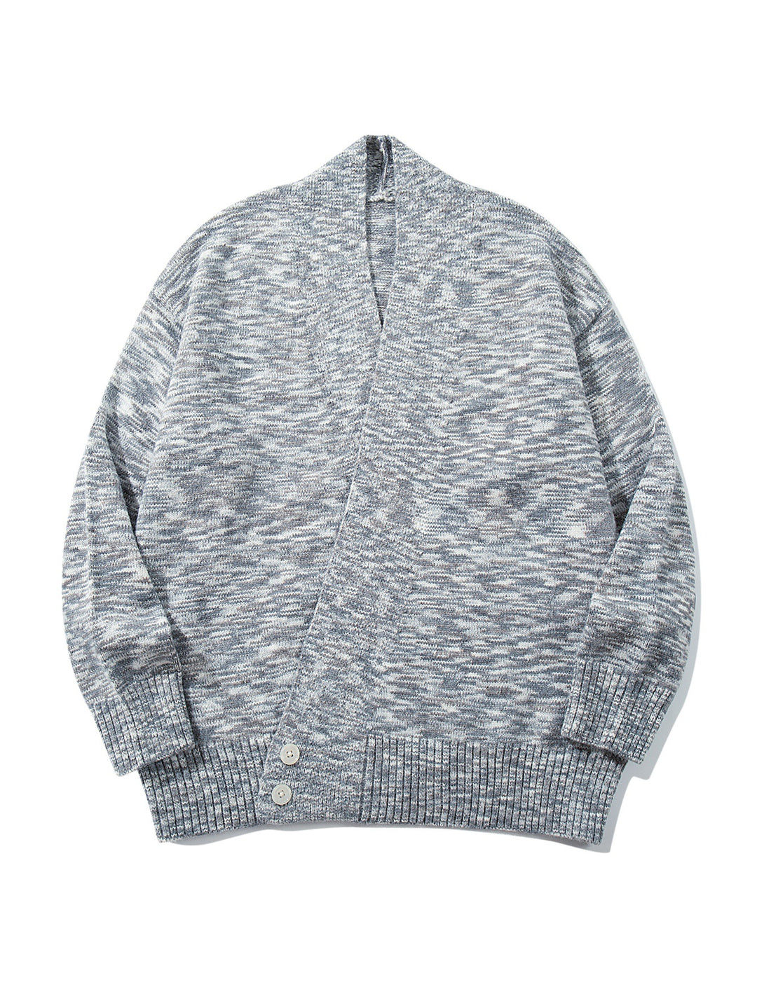 Women Oversize Knit Cardigan with Deep V-Neck, Button Placket at Hem and Melange Structure Mune Fashion