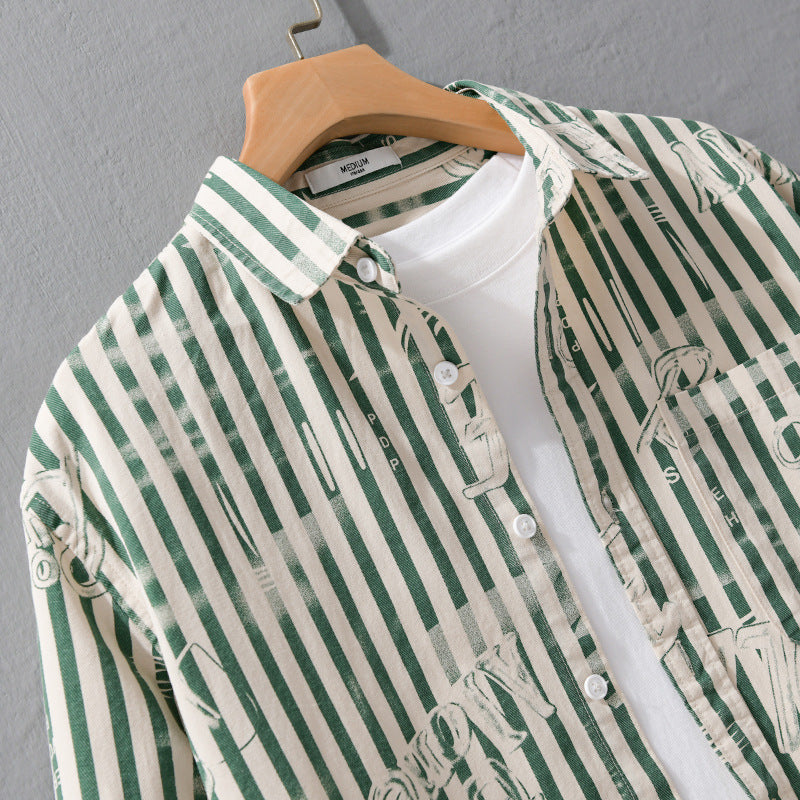 Men's Lightweight Shirt in Striped Lettering Mix with Chest Pocket and Loose Fit Mune Fashion
