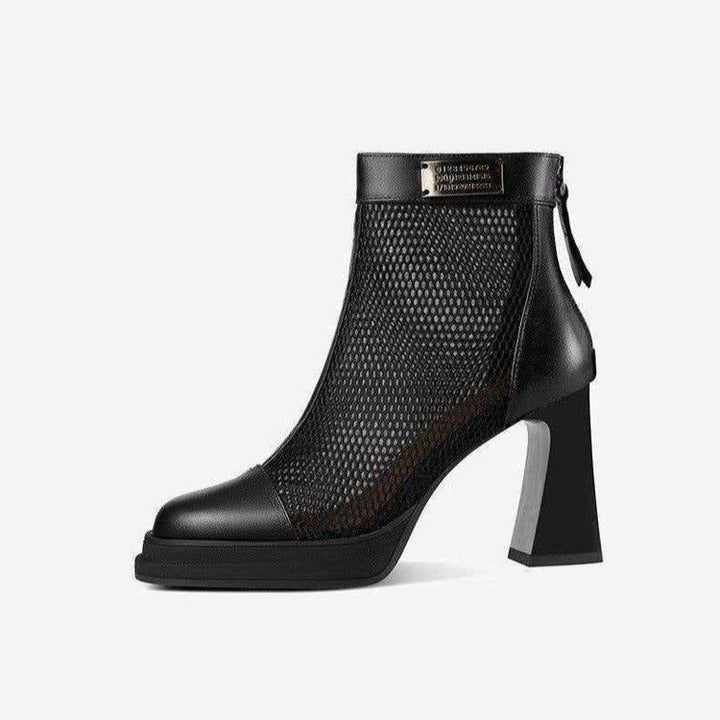 Ladies Elegant and Fashionable Ankle Boots with Mesh Design and Block Heel Mune Fashion
