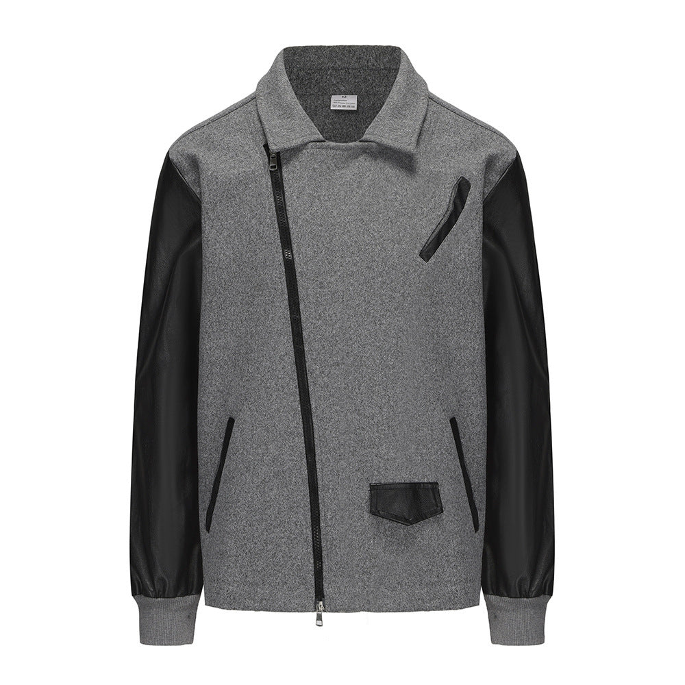 Men's short jacket in aviator style with contrast sleeves and asymmetric zipper Mune Fashion