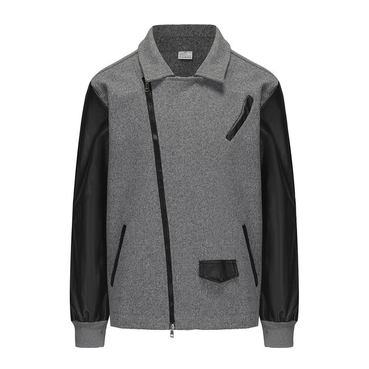 Men's short jacket in aviator style with contrast sleeves and asymmetric zipper Mune Fashion