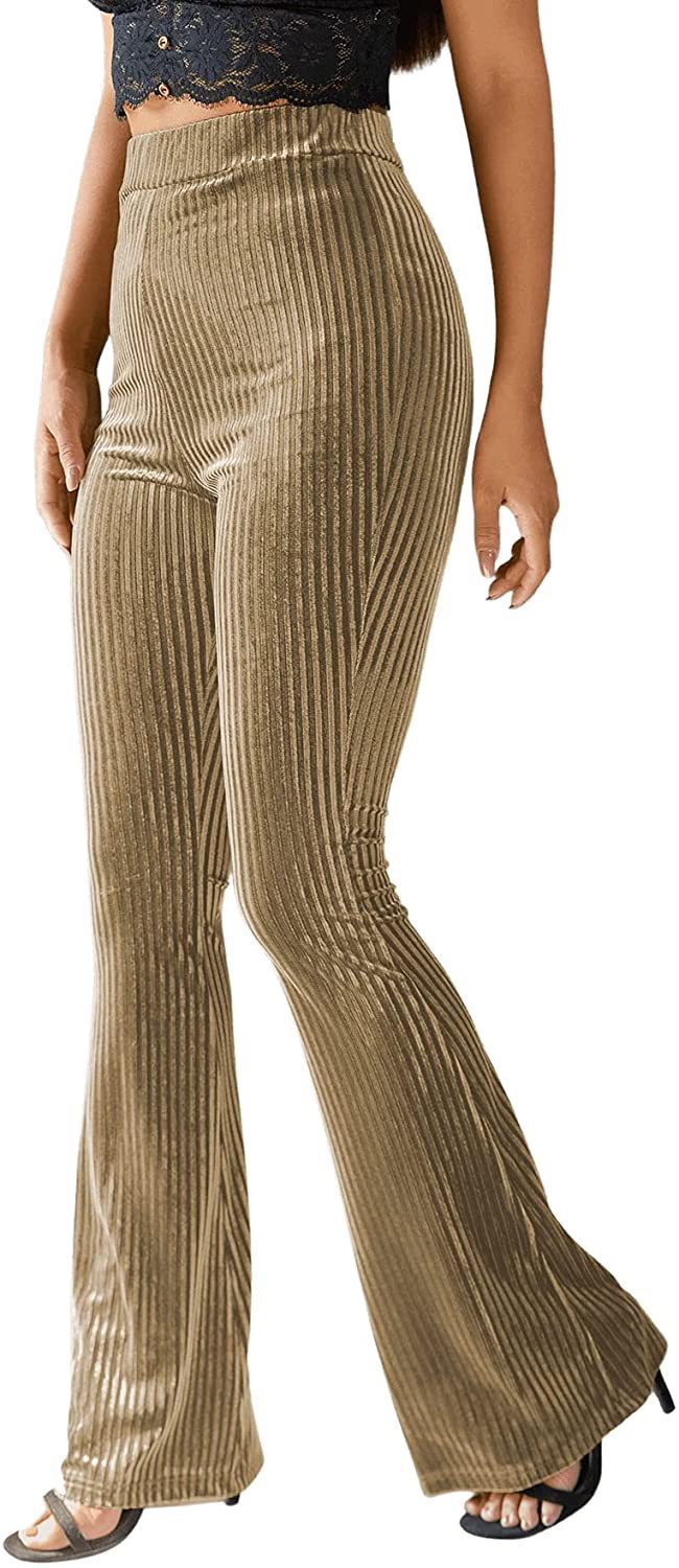 Women's high-waisted ribbed velvet flare trousers with wide flare and elastic waistband Mune Fashion