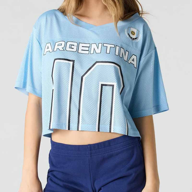 Women's Oversized Cropped Sports Shirt with Mesh Inserts and Graphic Print Mune Fashion