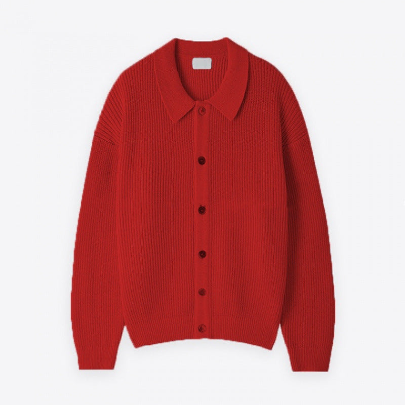 Unisex Chunky Ribbed Cardigan with Shirt Collar and Full Button Closure Mune Fashion
