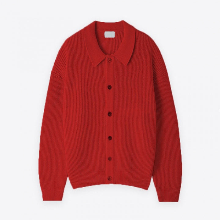 Unisex Chunky Ribbed Cardigan with Shirt Collar and Full Button Closure Mune Fashion
