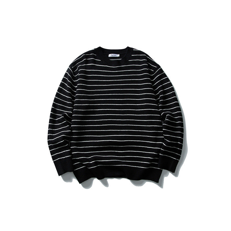Unisex wide rib knit sweater with maritime stripe pattern and straight hem Mune Fashion
