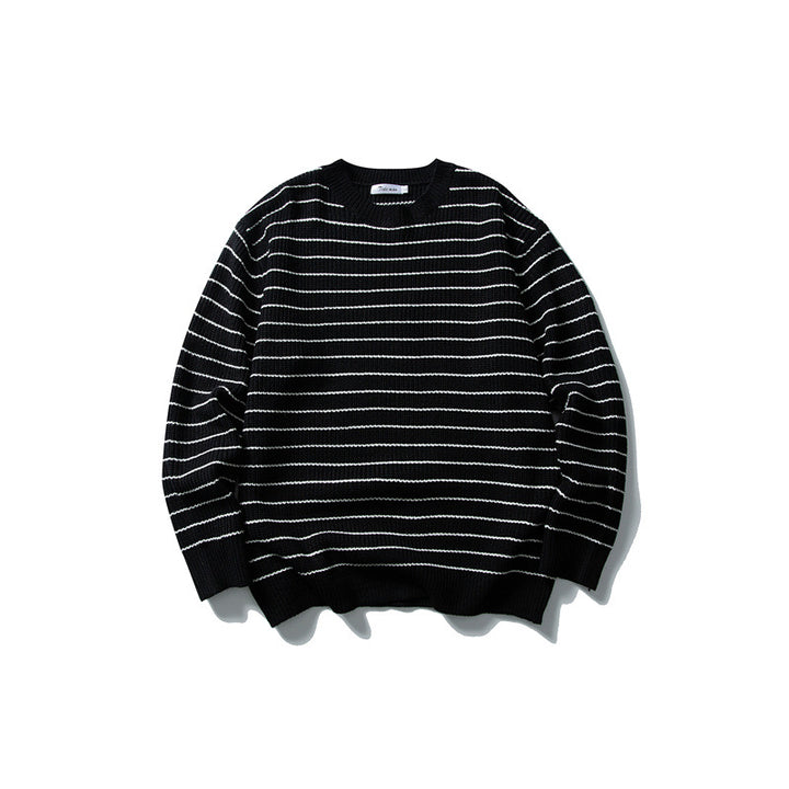 Unisex wide rib knit sweater with maritime stripe pattern and straight hem Mune Fashion