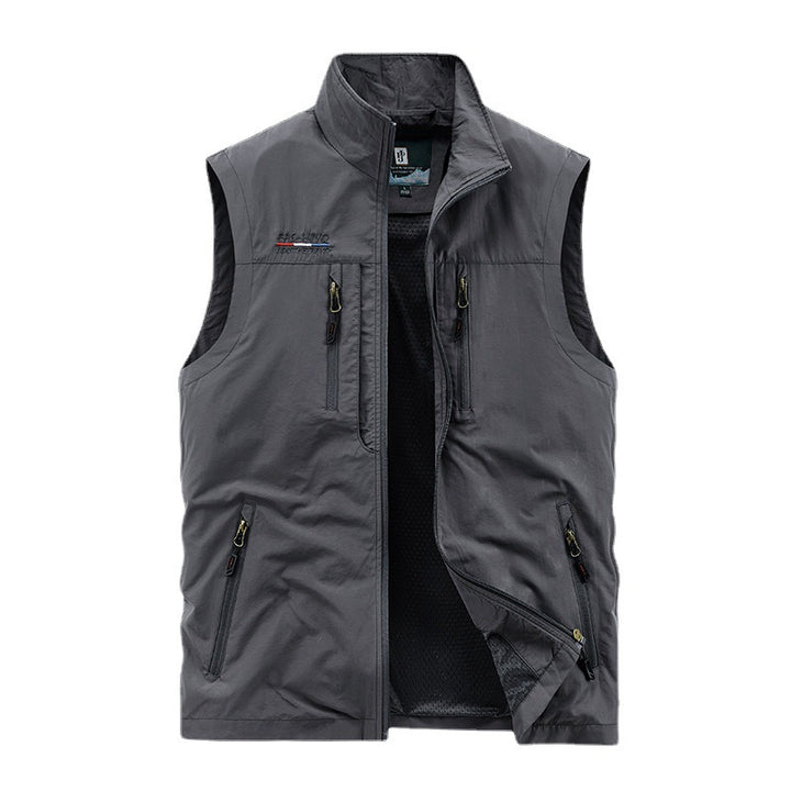 Men's nan multifunctional outdoor vest with mesh inner lining, multiple zippered pockets, and high stand-up collar Mune Fashion