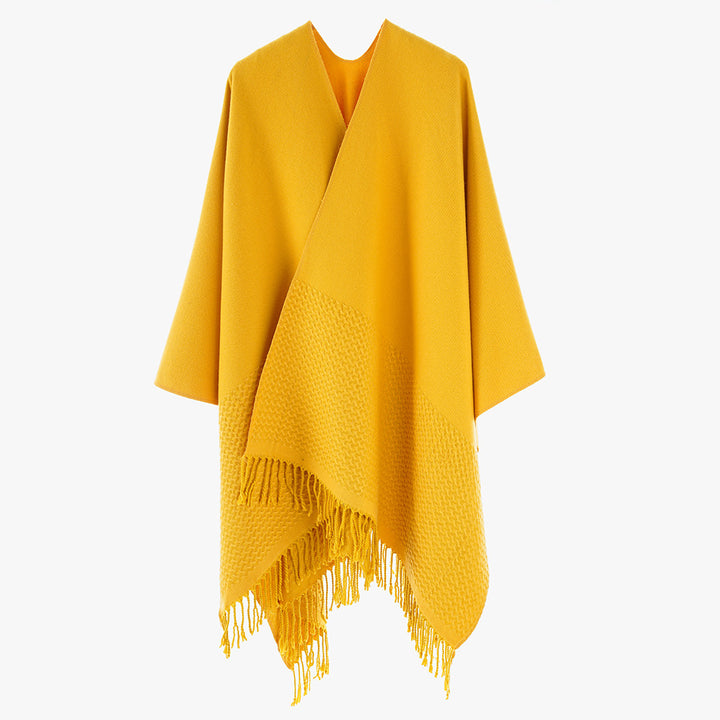 Women's Minimalist Rectangle Throw from Wool Blend with Fine Texture and Fringes Mune Fashion