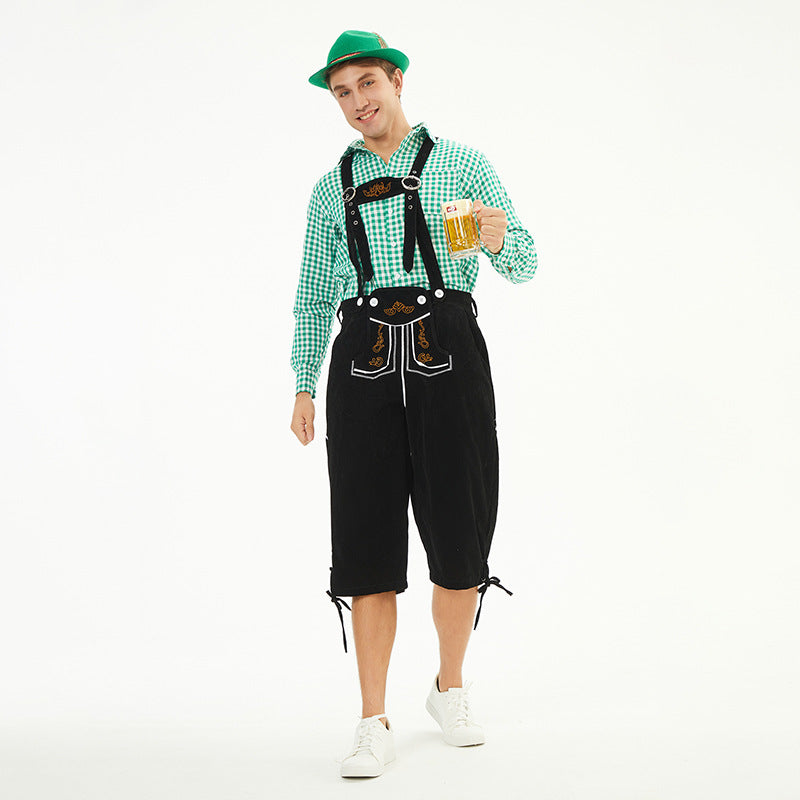 Men's knee-length traditional dungarees with adjustable straps and decorative embroidery Mune Fashion
