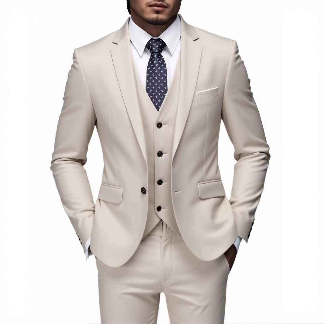Men's tailored lightweight summer three-piece suit made of microfiber with slim lapels Mune Fashion