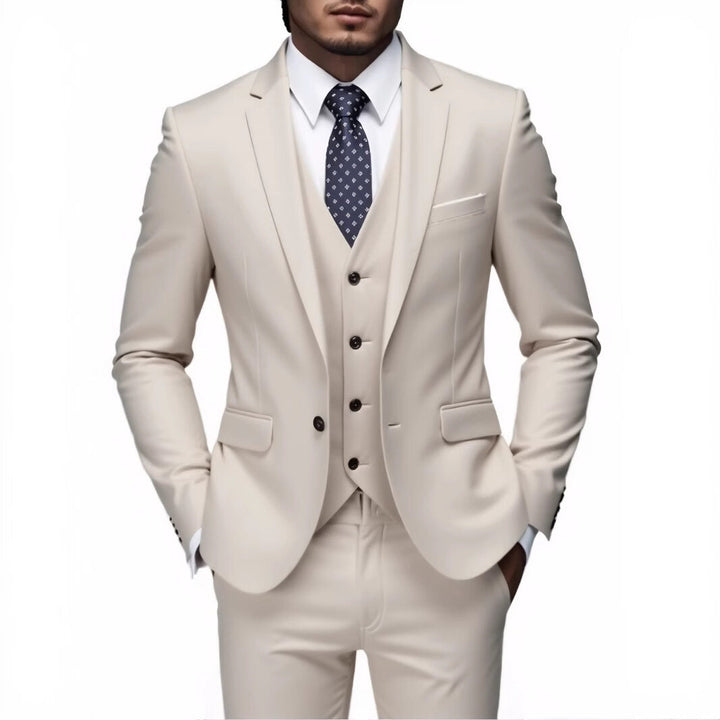 Men's tailored lightweight summer three-piece suit made of microfiber with slim lapels Mune Fashion