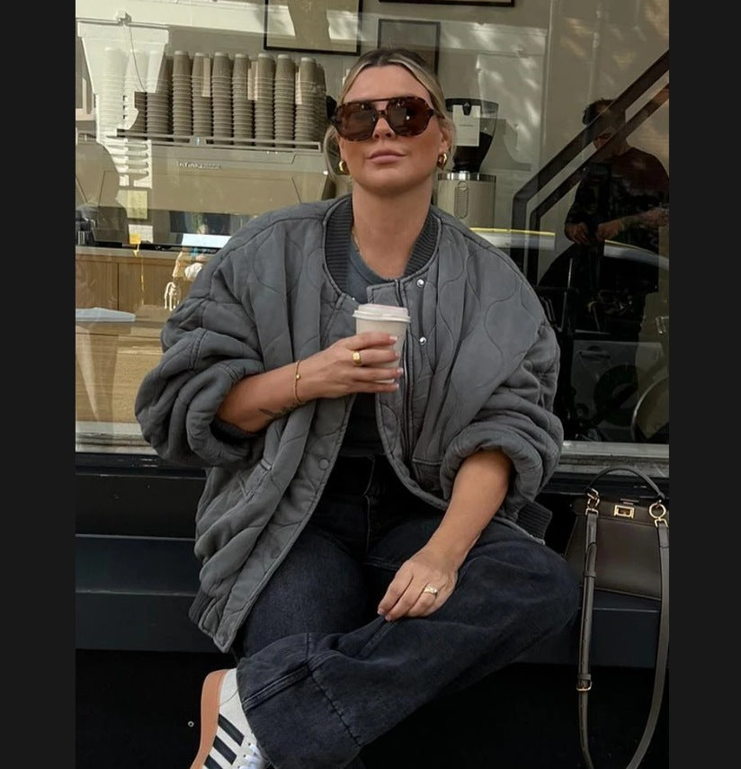 Women's Oversized Quilted Bomber Jacket Mune
