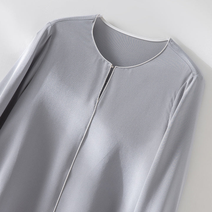 Women's Elegant Silk-like Blouse with Contrast Piping and Extended Cuffs Mune Fashion