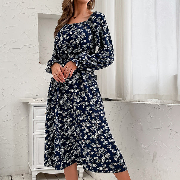 women's Off-Shoulder Midi Dress with Elastic Waistband and Floral Allover Print Mune Fashion
