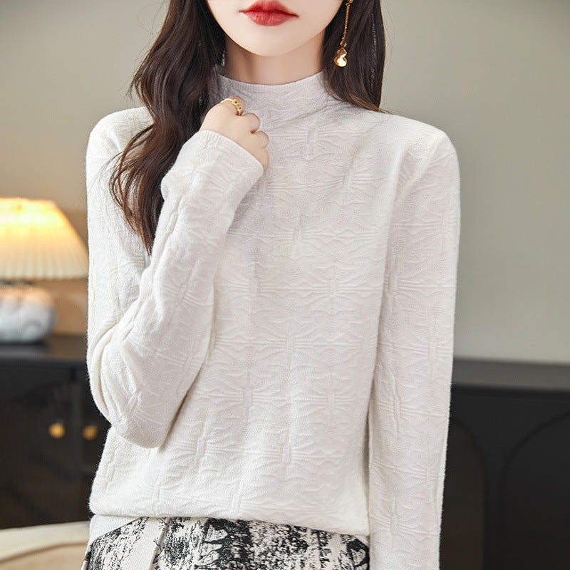 Women's Structured Fine Knit Long Sleeve with Stand-Up Collar and Boxy Silhouette Mune Fashion