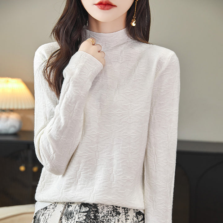 Women's Structured Fine Knit Long Sleeve with Stand-Up Collar and Boxy Silhouette Mune Fashion