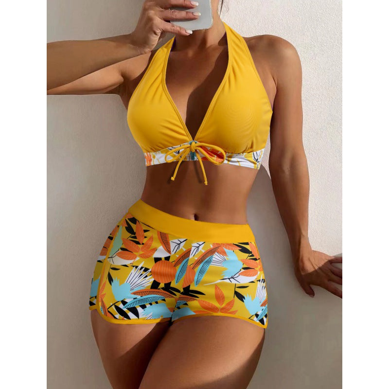 Women High-neck Bikini with Playful Floral Pattern Mune Fashion