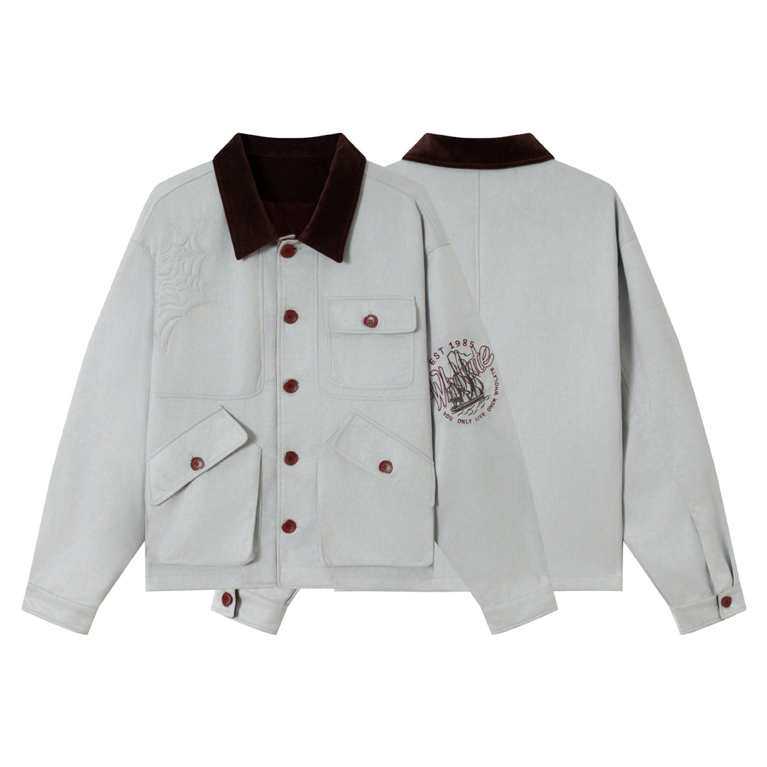 Men's short jacket made of suede look with cord collar and utility pockets Mune Fashion
