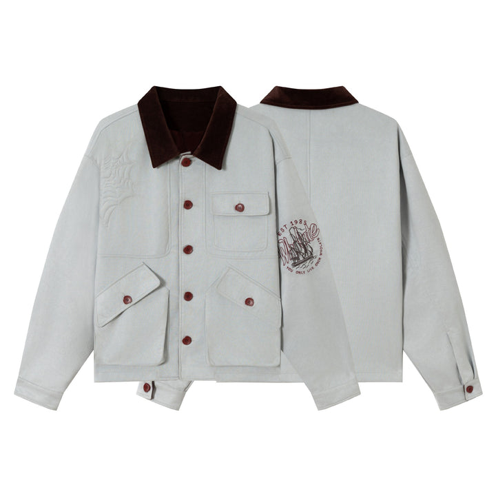 Men's short jacket made of suede look with cord collar and utility pockets Mune Fashion