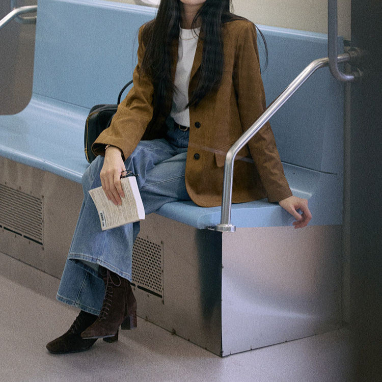 Women Fashionable Wool Blazer with Deep V-Neck Mune Fashion