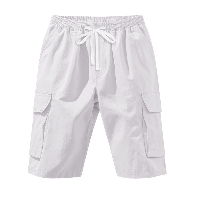 Men's knee-length utility shorts made of lightweight cotton blend with elastic drawstring waistband and patch flap pockets Mune Fashion