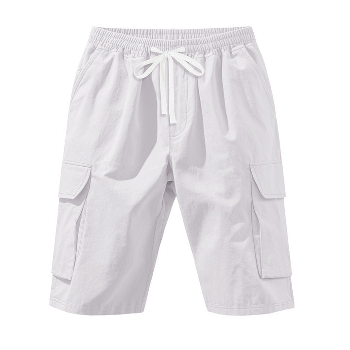 Men's knee-length utility shorts made of lightweight cotton blend with elastic drawstring waistband and patch flap pockets Mune Fashion