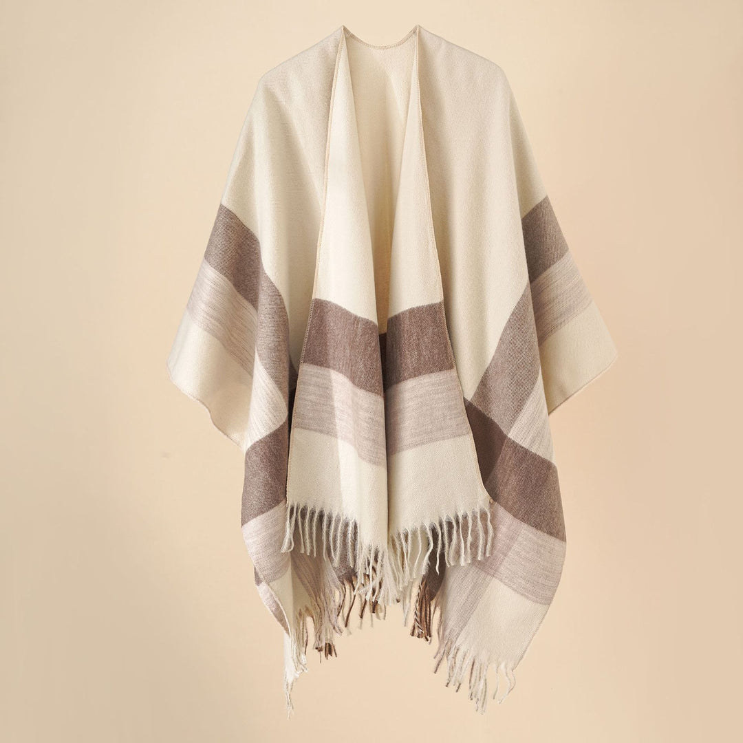 Women Soft-Flowing Wool Blend Poncho with Fringes Mune Fashion