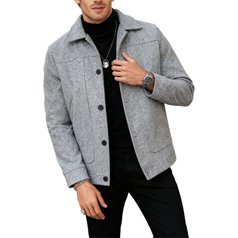 Men's modern trucker overshirt made of suede imitation with decorative stitching and patch pockets Mune Fashion