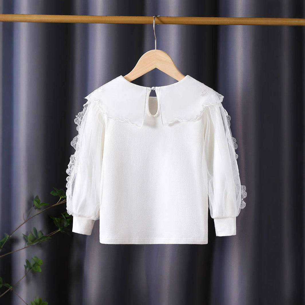 Girl elegant blouse with floral lace appliqués Mune Fashion