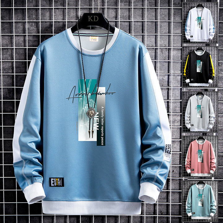 Men's sporty-urban round neck sweatshirt with contrasting sleeves, ribbed cuffs & front graphic print Mune Fashion