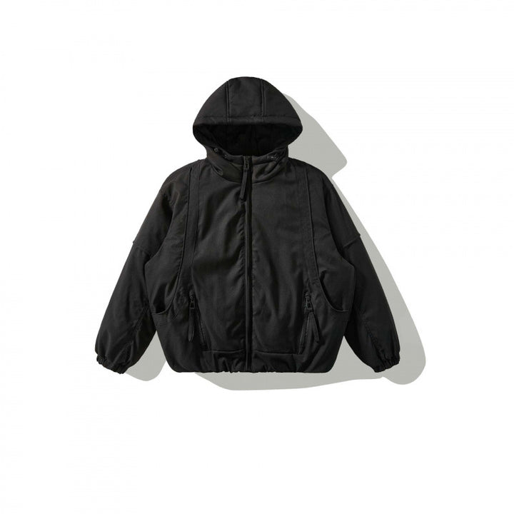 Unisex Oversize Quilted Bomber Jacket with High Hood, Shaped Flap Pockets and Elastic Hem Mune Fashion