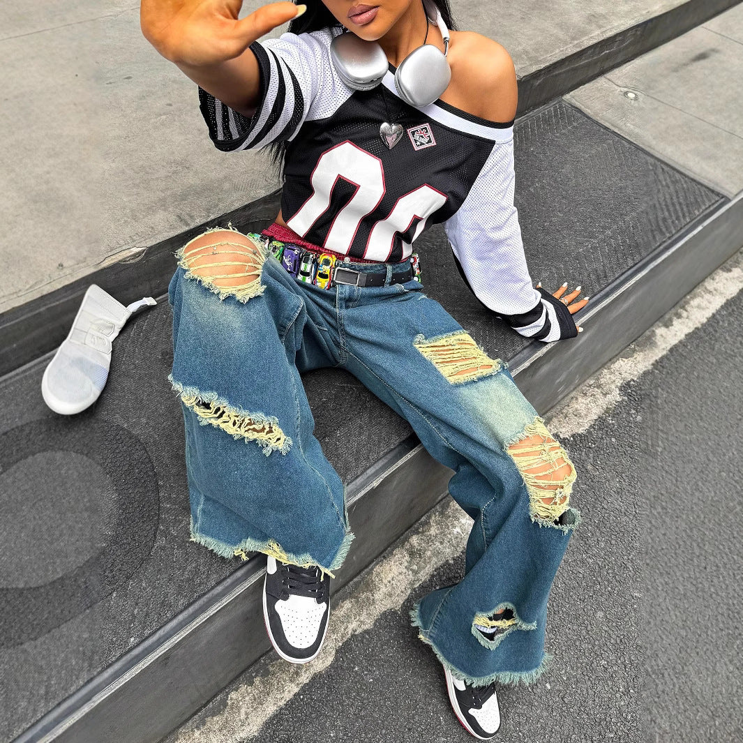 Women wide Destroyed-Baggy-Jeans with large frayed rips and relaxed fit Mune Fashion