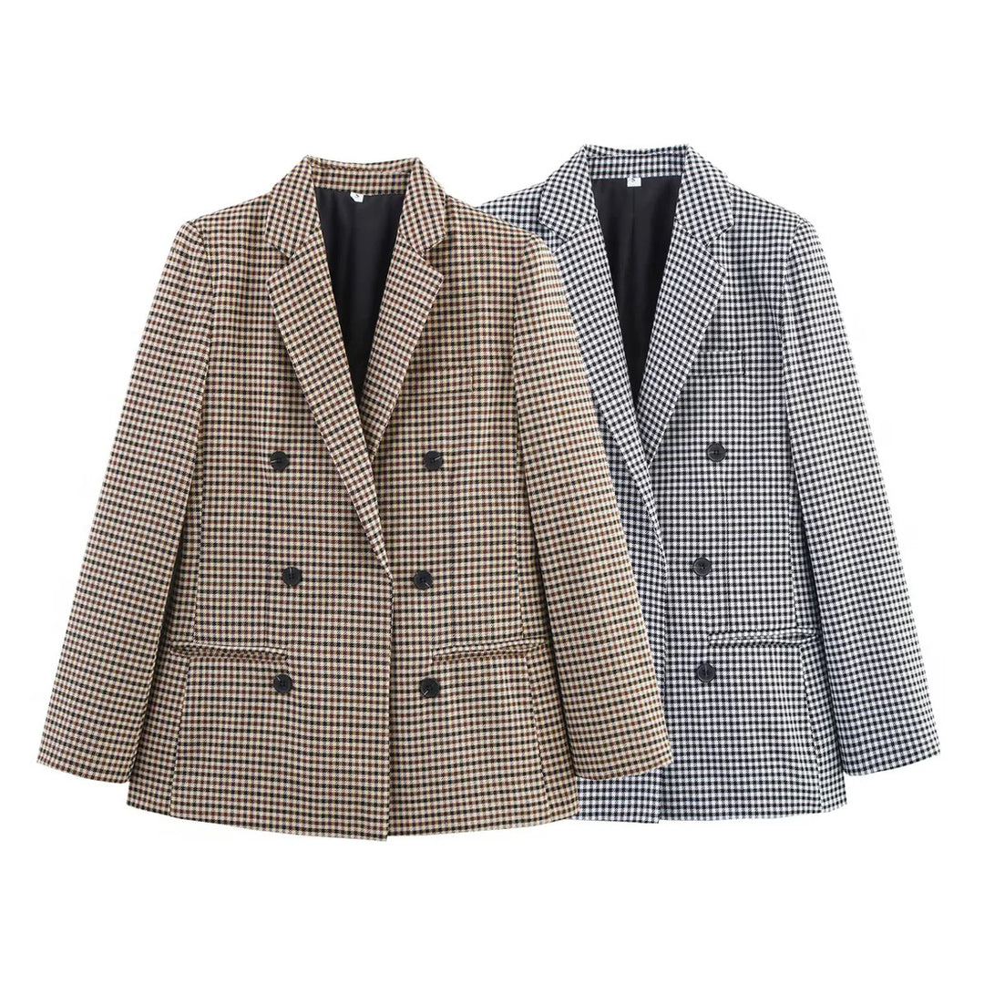 Ladies tailored long blazer in double-breasted with lapel collar and flap pockets Mune Fashion
