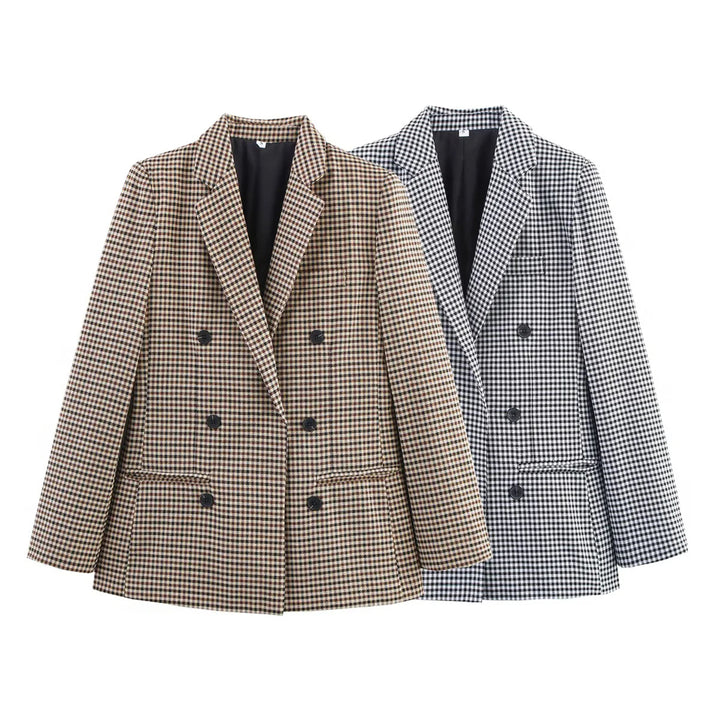Ladies tailored long blazer in double-breasted with lapel collar and flap pockets Mune Fashion