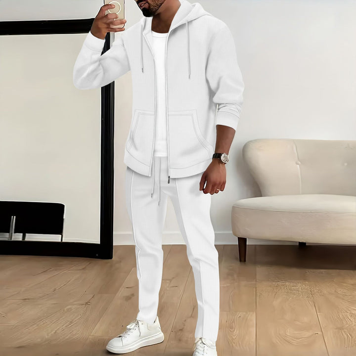 Men's nano Zip Hoodie and slim jogging pants set with structured jersey, kangaroo pockets and elastic drawstring Mune Fashion